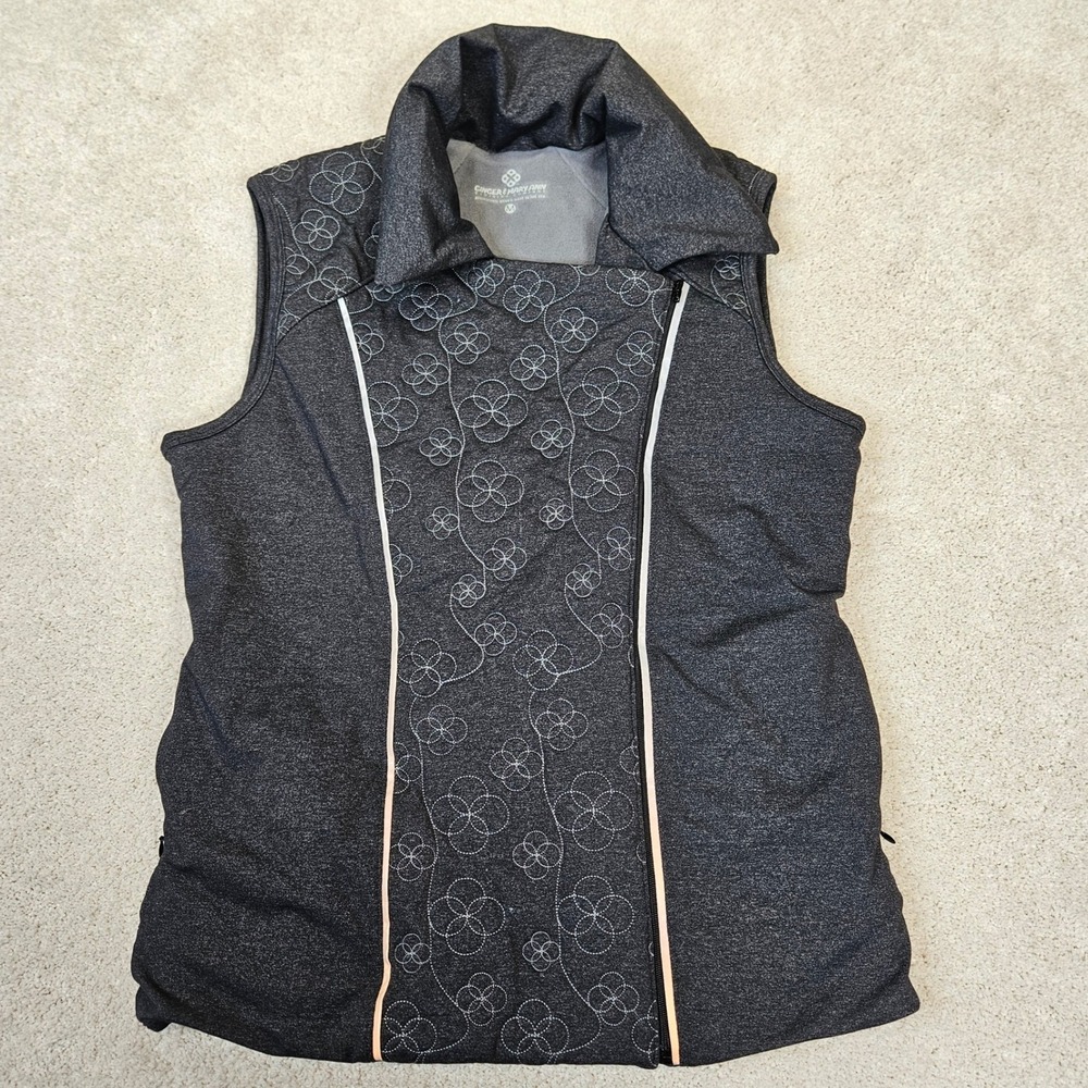 GINGER & MARY ANN Womens‎ Grey Floral Quilted Cycling Vest M Athleisure Utility